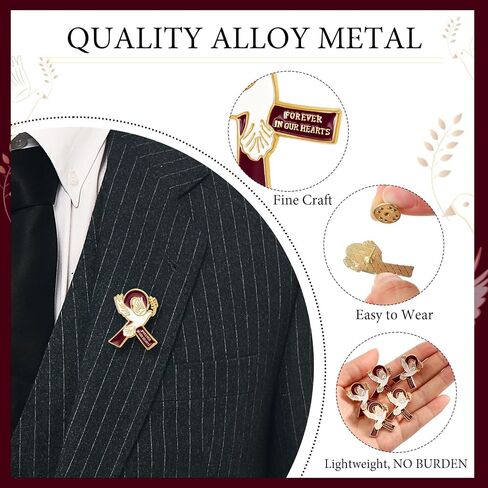 60 Set Funeral Ribbon Pins Funeral Favors for Guests Awareness Lapel Pin with Prayer Cards Organza Bags Funeral Brooch for People in Mourning Remembrance Memorial Pin(Burgundy Red) in Saudi Arabia