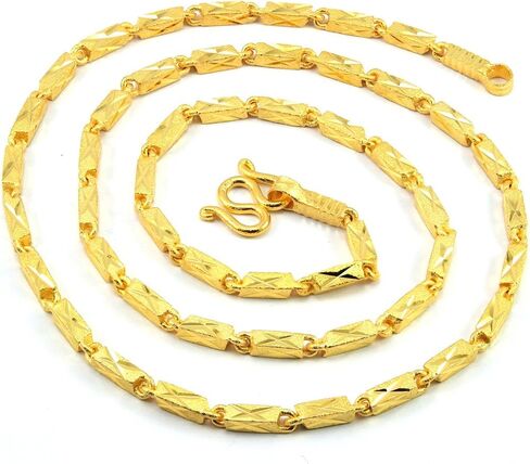 Awesome Men X Bar Link Baht Chain 24.5 inch 24k Gold Plated Thai Necklace Jewelry Thailand in Saudi Arabia