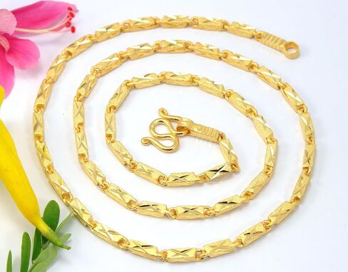 Awesome Men X Bar Link Baht Chain 24.5 inch 24k Gold Plated Thai Necklace Jewelry Thailand in Saudi Arabia