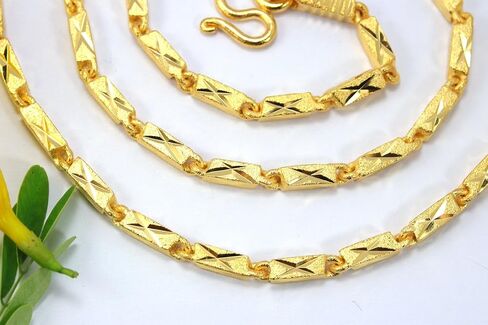Awesome Men X Bar Link Baht Chain 24.5 inch 24k Gold Plated Thai Necklace Jewelry Thailand in Saudi Arabia