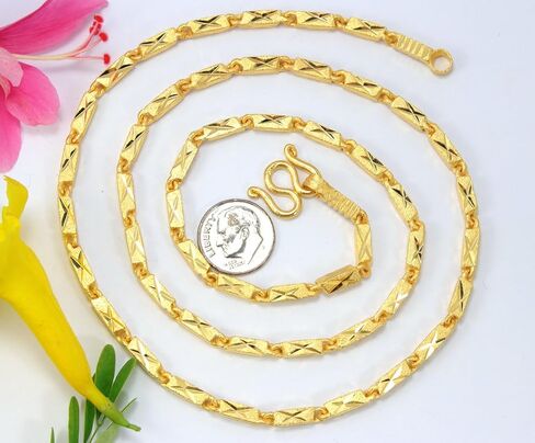 Awesome Men X Bar Link Baht Chain 24.5 inch 24k Gold Plated Thai Necklace Jewelry Thailand in Saudi Arabia