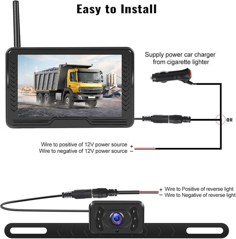 Wireless Backup Camera for Car 5-inch IPS Screen Monitor IP69 Reverse Camera Waterproof Infrared Night Vision Anti-interference Digital Stable Signal DIY Parking Lines Parking Assistance in Saudi Arabia