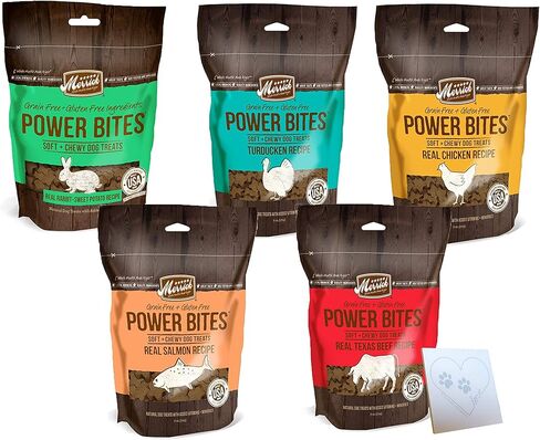 Backcountry Merrick Grain Free Power Bites Pack متنوعة 5 نكهات إجمالية: الدجاج، لحم البقر تكساس، Turducken، سمك السلمون، والأرنب in Kuwait