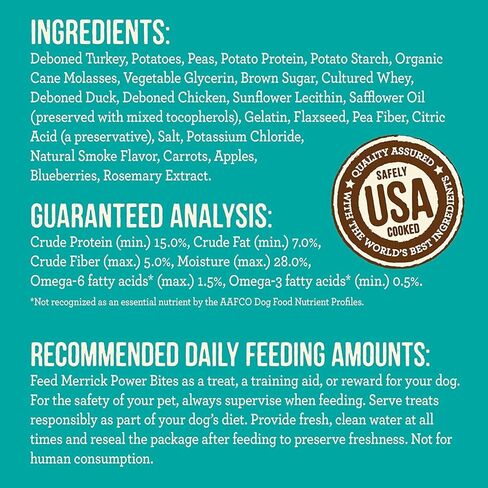 Backcountry Merrick Grain Free Power Bites Pack متنوعة 5 نكهات إجمالية: الدجاج، لحم البقر تكساس، Turducken، سمك السلمون، والأرنب in Kuwait