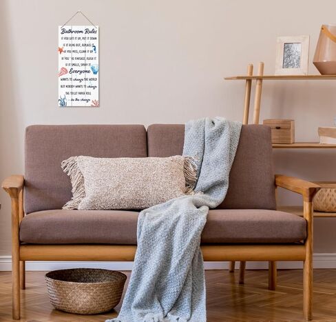 Bathroom Decor Sign, Decorative Wood Hanging Wood Plaque, Farmhouse Bathroom Decorations, Bathroom Art Wall Decor, Funny Ocean Beach Bathroom Decor, Office Home Toilet Door Hanger, Bathroom Rules Sign in Kuwait