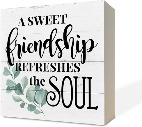 Inspirational Wood Signs, A Sweet Friendship Refreshes the Soul, Box Sign Decor Tabletop, Decorative Wood Block Plaque Tabletop, Rustic Wood Shelf Décor, Friendship Sign, Gift for Best Friends in Saudi Arabia