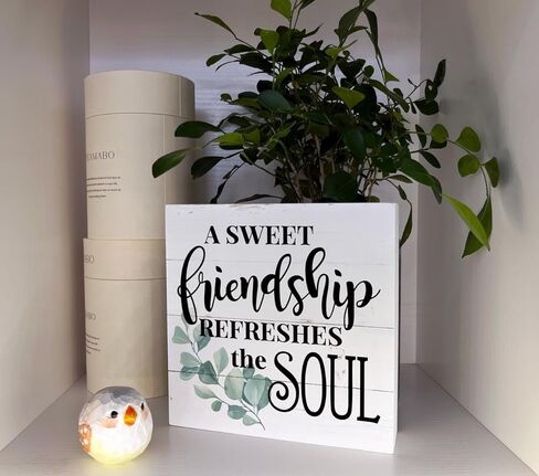 Inspirational Wood Signs, A Sweet Friendship Refreshes the Soul, Box Sign Decor Tabletop, Decorative Wood Block Plaque Tabletop, Rustic Wood Shelf Décor, Friendship Sign, Gift for Best Friends in Saudi Arabia