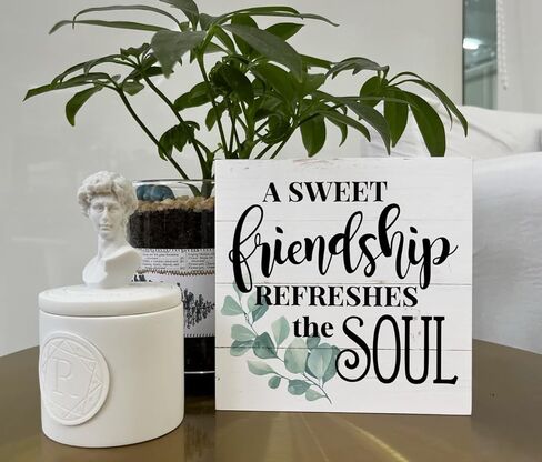 Inspirational Wood Signs, A Sweet Friendship Refreshes the Soul, Box Sign Decor Tabletop, Decorative Wood Block Plaque Tabletop, Rustic Wood Shelf Décor, Friendship Sign, Gift for Best Friends in Saudi Arabia