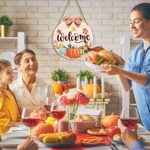 علامة باب عيد الشكر، علامة ترحيب الخريف، علامة باب خشب اليقطين، علامة باب دائرية ريفية للترحيب بالباب لخريف عيد الشكر، حصاد الباب الأمامي، جدار الشرفة، ديكور المنزل الداخلي والخارجي، 30.48 سم in Saudi Arabia