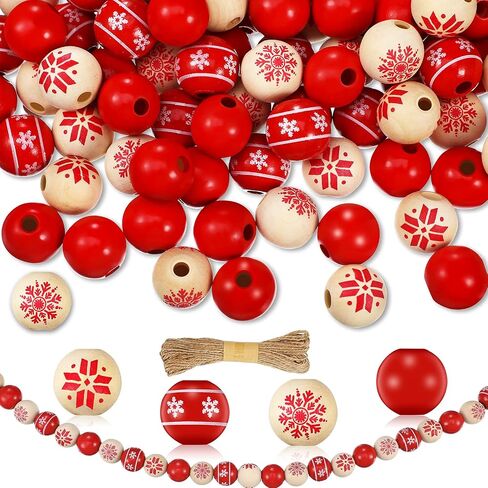 120 Pieces 0.6 Inch Wooden Bead Christmas Wood Beads Natural Wood Beads Craft Wood Round Beads with 65.6 Feet Twine for Xmas Valentine's Day Saint Patrick's Day Party Decor (Black, Silver) in Saudi Arabia