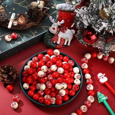 120 Pieces 0.6 Inch Wooden Bead Christmas Wood Beads Natural Wood Beads Craft Wood Round Beads with 65.6 Feet Twine for Xmas Valentine's Day Saint Patrick's Day Party Decor (Black, Silver) in Saudi Arabia