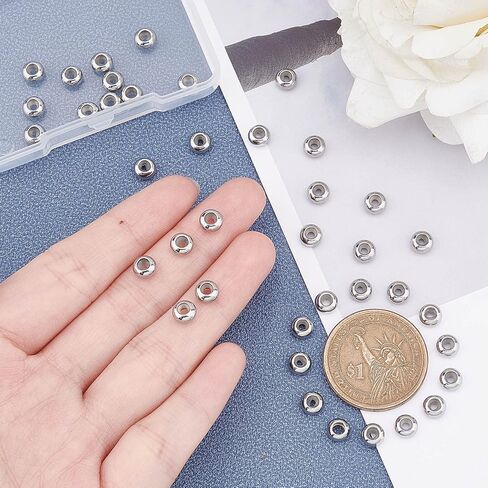 UNICRAFTALE 40 pcs Slider Beads Stopper Beads 9mm Stainless Steel Rubber Spacer Beads Adjustable Slider Clasps Rondelle Beads Bracelets Beads Loose Beads with Rubber Inside for DIY Jewelry Making in Saudi Arabia
