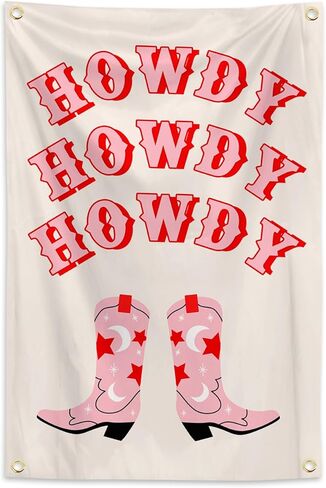 QOttLe Howdy Western Cowboy Boots Pink Letter Tapestries Wall Hanging Home Decor Bedroom Living Room Office Party 2×3 FT in Saudi Arabia