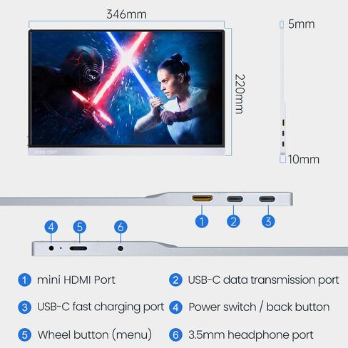 شاشة محمولة 15.6 بوصة شاشة IPS رفيعة للغاية HDR التوصيل والتشغيل، FHD 1080P USB C HDMI مكبرات صوت من سبائك الألومنيوم شاشة خارجية لأجهزة الكمبيوتر المحمول والهاتف Mac Xbox (15.6 بوصة، أسود) in Kuwait