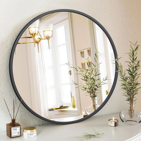 Round Mirror 24 Inch Black Metal Framed Wall Mounted Circle Mirror for Living Room,Vanity,Wall Mirror for Entryway and Bedroom in Kuwait
