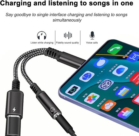محول سماعة رأس وشاحن USB من النوع C إلى 3.5 مم، كابل دونجل USB C إلى AUX 2 في 1 مع شحن سريع PD 60 وات متوافق مع Samsung Galaxy S22 S21 S20، Note 20 10، Google Pixel 4 3 XL in Saudi Arabia