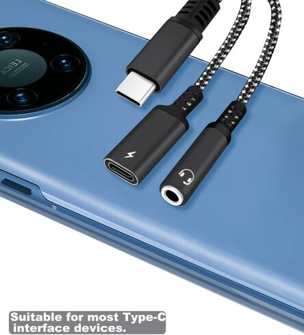 محول سماعة رأس وشاحن USB من النوع C إلى 3.5 مم، كابل دونجل USB C إلى AUX 2 في 1 مع شحن سريع PD 60 وات متوافق مع Samsung Galaxy S22 S21 S20، Note 20 10، Google Pixel 4 3 XL in Saudi Arabia