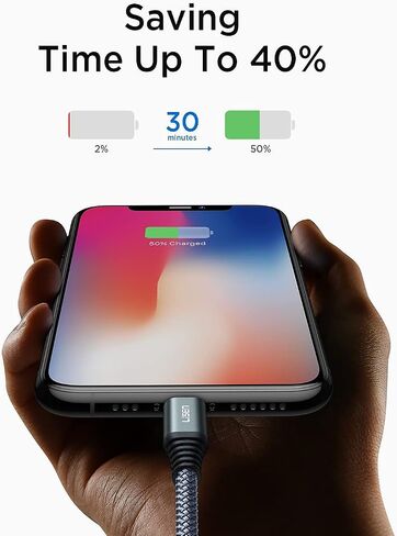 كابل شاحن iPhone معتمد من LISEN MFi (6.6 قدم)، كابل Lightning [لا يتمزق أبدًا] سلك iPhone سريع الشحن 2.4 أمبير متوافق مع iPhone 11 Pro/Xs Max/XR/XS/X/8/8 Plus/7/6/6 Plus/ SE/5/5S in Saudi Arabia
