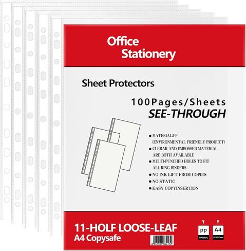 500 حزمة من واقيات الورق لـ 3 مجلدات حلقية، 8.5 × 11 بوصة، أوراق حماية للصفحات البلاستيكية الشفافة مع 11 فتحة معززة، تحميل علوي 9.25 × 11.25 بوصة in Kuwait
