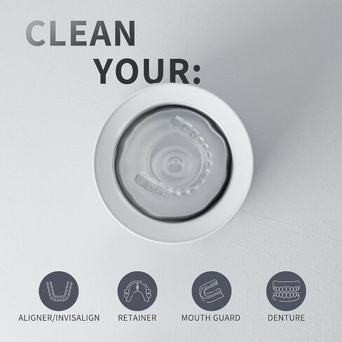 Ultrasonic Jewelry Cleaner, Portable Retainer Cleaner Machine, Rechargeable Cleaner Can Be Used 30-40 Times Without Power, 45KHz Frequency with UV Cleaner for All Dental Appliance (White) in Saudi Arabia