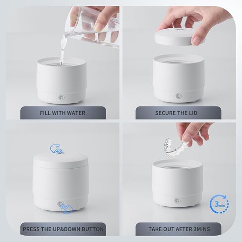 Ultrasonic Jewelry Cleaner, Portable Retainer Cleaner Machine, Rechargeable Cleaner Can Be Used 30-40 Times Without Power, 45KHz Frequency with UV Cleaner for All Dental Appliance (White) in Saudi Arabia