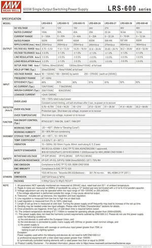 600 واط إخراج واحد تحويل التيار الكهربائي LRS-600-24 مانويل in Kuwait
