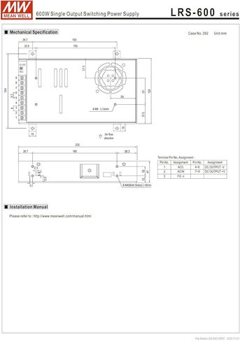 600 واط إخراج واحد تحويل التيار الكهربائي LRS-600-24 مانويل in Kuwait