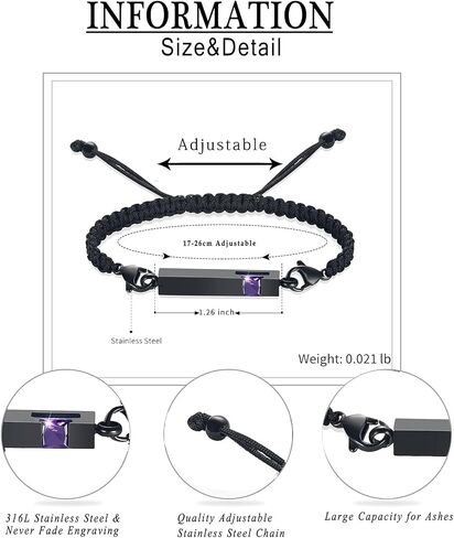 Hearbeingt Cremation Urn Bracelet for Ashes for Men Women Adjustable Handmade Rope Urn Bracelet Bangle for Ashes Stainless Steel Memorial Ashes Bracelet Cremation Jewelry in Saudi Arabia