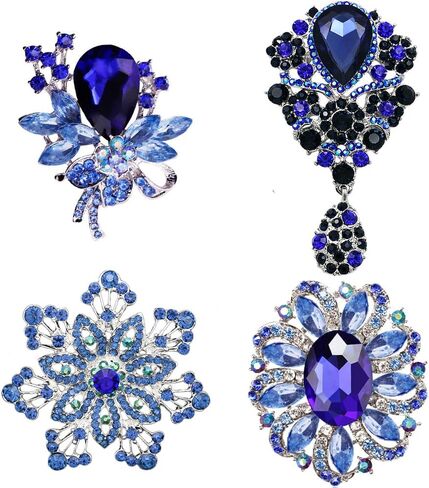 4 قطع دبابيس ودبابيس كريستال زرقاء اللون مطلية بالفضة ومجوهرات عصرية in Kuwait