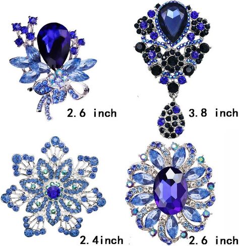 4 قطع دبابيس ودبابيس كريستال زرقاء اللون مطلية بالفضة ومجوهرات عصرية in Kuwait