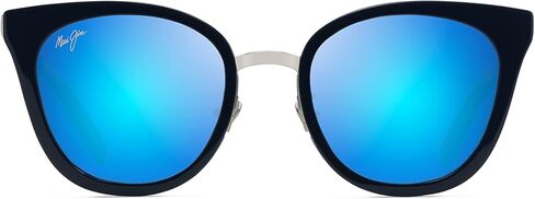 Maui Jim Women's Wood Rose Polarized Cat Eye Sunglasses, Navy w/Silver/Blue Hawaii, Small in Saudi Arabia