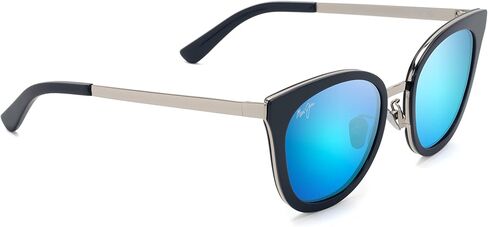 Maui Jim Women's Wood Rose Polarized Cat Eye Sunglasses, Navy w/Silver/Blue Hawaii, Small in Saudi Arabia
