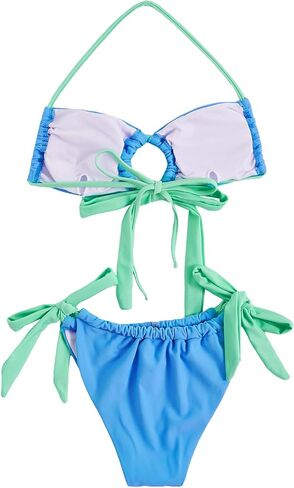 MakeMeChic Women's 2 Piece Swimsuit Colorblock Ring Halter String Tie Side Thong Bikini Set Bathing Suit in Saudi Arabia