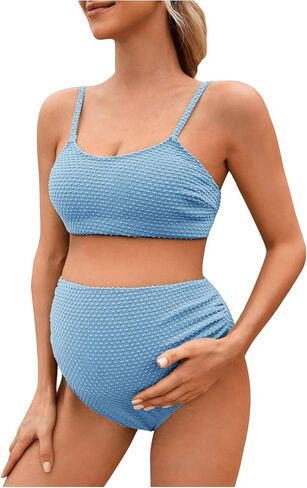 MakeMeChic Women's Maternity 2 Piece Bikini Set Spaghetti Strap High Waisted Bathing Suits in Saudi Arabia