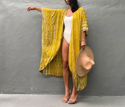 MEILING المرأة التعادل الجبهة كيمونو سترة حزام بيكيني ثوب السباحة التستر المطبوعة الشاطئ رداء طويل (طباعة 26) in Kuwait