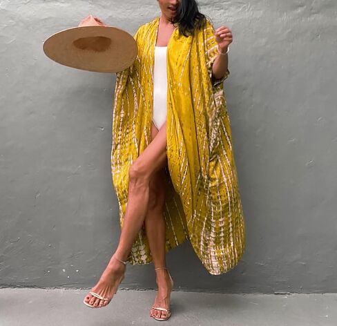 MEILING المرأة التعادل الجبهة كيمونو سترة حزام بيكيني ثوب السباحة التستر المطبوعة الشاطئ رداء طويل (طباعة 26) in Kuwait