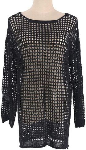 MEILING Womens Sexy Crochet Swimsuit Cover Ups Hollow Out Summer Sweater Tops Knit Beach Mini Dresses in Saudi Arabia