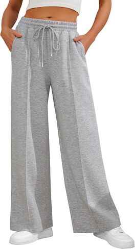 Women's Casual Loose Drawstring Elastic Waist Wide Leg Lounge Pants Lightweight Baggy Sweatpants Joggers with Pockets in Saudi Arabia