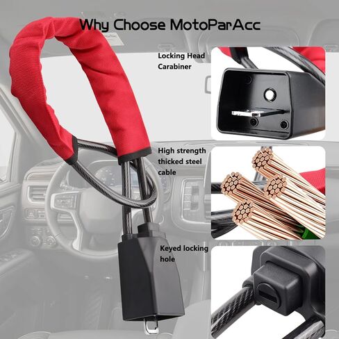 حزام الأمان العالمي لقفل عجلة القيادة يقفل عجلة النادي، جهاز أمان مضاد للسرقة لجهاز UTV، السيارة، عربة الجولف، بولاريس-أحمر in Kuwait