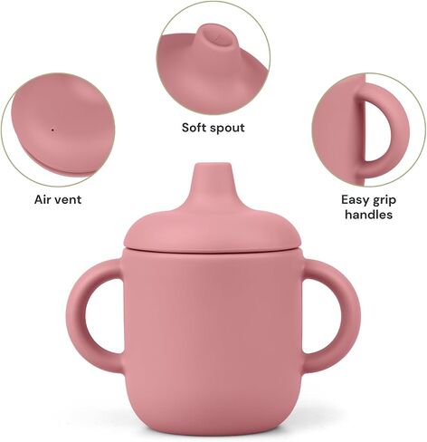 Silicone Baby Drinking Cups, Silicone Sippy Cups for 6-12 Months Toddlers - Pack of 2 Food Grade Silicone Traning Cups with Straws and Lids Grip Handle for Baby Led Weaning, 6 oz (Sand/Ether) in Saudi Arabia