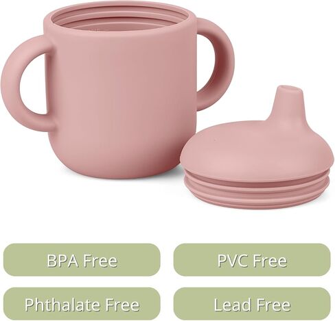 Silicone Baby Drinking Cups, Silicone Sippy Cups for 6-12 Months Toddlers - Pack of 2 Food Grade Silicone Traning Cups with Straws and Lids Grip Handle for Baby Led Weaning, 6 oz (Sand/Ether) in Saudi Arabia