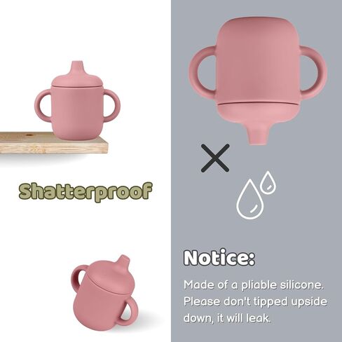 Silicone Baby Drinking Cups, Silicone Sippy Cups for 6-12 Months Toddlers - Pack of 2 Food Grade Silicone Traning Cups with Straws and Lids Grip Handle for Baby Led Weaning, 6 oz (Sand/Ether) in Saudi Arabia