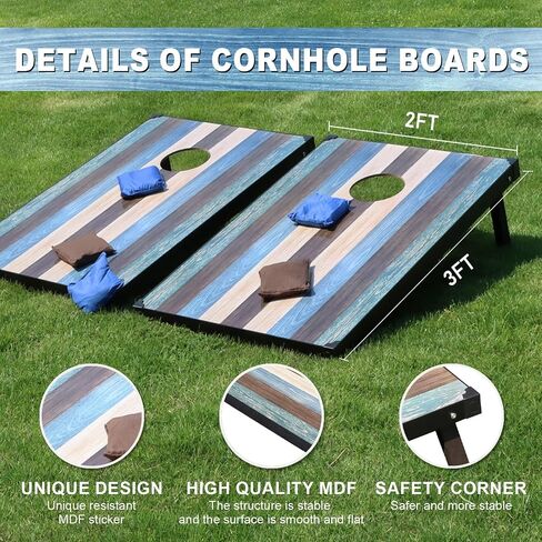 مجموعة ألعاب Cornhole الخارجية - مجموعة ألعاب Cornhole مقاس 2 × 3 بوصة مع 8 أكياس فول و2 لوح Cornhole - مثالية للبالغين في الحديقة الخارجية وألعاب الفناء الخلفي in Kuwait