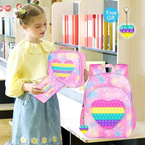 gxtvo 3PCS Girls and Boys Backpack, 16" Kids Bookbag with Lunch Box, Water Resistant School Bag for Elementary Prechool in Saudi Arabia