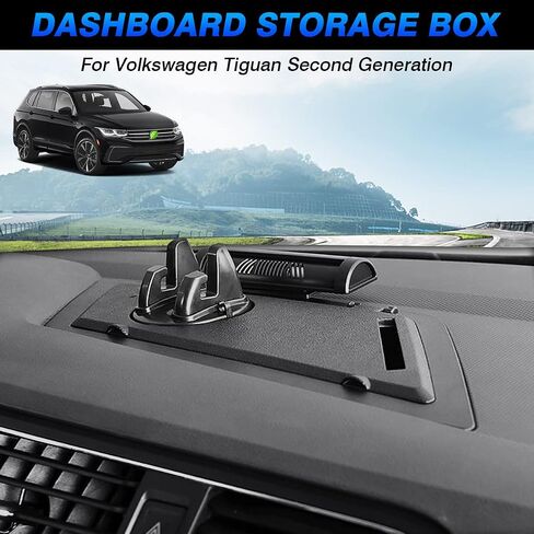صندوق تخزين FIILINES Dash متوافق مع 2018-2023 VW Volkswagen Tiguan منظم وحدة التحكم المركزية للوحة القيادة مع صينية حامل الهاتف ورقم الهاتف ولوحة البطاقة باللون الأسود in Saudi Arabia