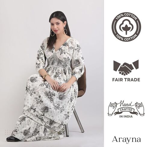 فستان نسائي طويل كاجوال طويل للارتداء في الصيف، زي سموكد مطبوع عليه زهور بوهيمية حضرية ورقبة على شكل حرف V in Kuwait