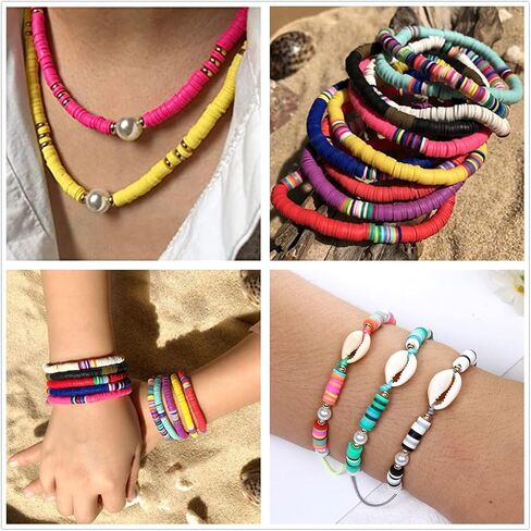 3000 Pcs Heishi Beads Coffee Clay Beads 6mm Vinyl Disc Beads Flat Round Handmade Polymer Clay Beads for Earring Choker Anklet Bracelet Necklace Jewelry Making Hawaiian Summer Surfer in Saudi Arabia