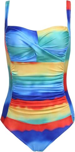 Ekouaer Womens One Piece Bathing Suits Backless Swimsuits Print Swimwear Rainbow in Saudi Arabia