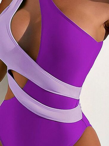 OYOANGLE Women's One Piece Color Block Sleeveless One Shoulder Swimsuits Cut Out Swimwear in Saudi Arabia