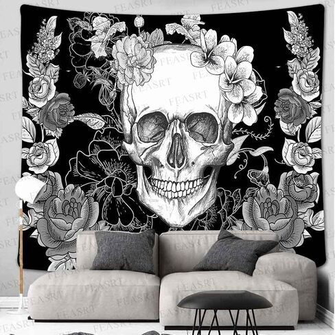 FEASRT Gothic Skull Tapestry Black and White Skull Tapestry Wall Hanging Tapestries Backdrop 60x40inch for Bedroom Living Room Dorm Room Party Decor GTQQAY1278 in Saudi Arabia